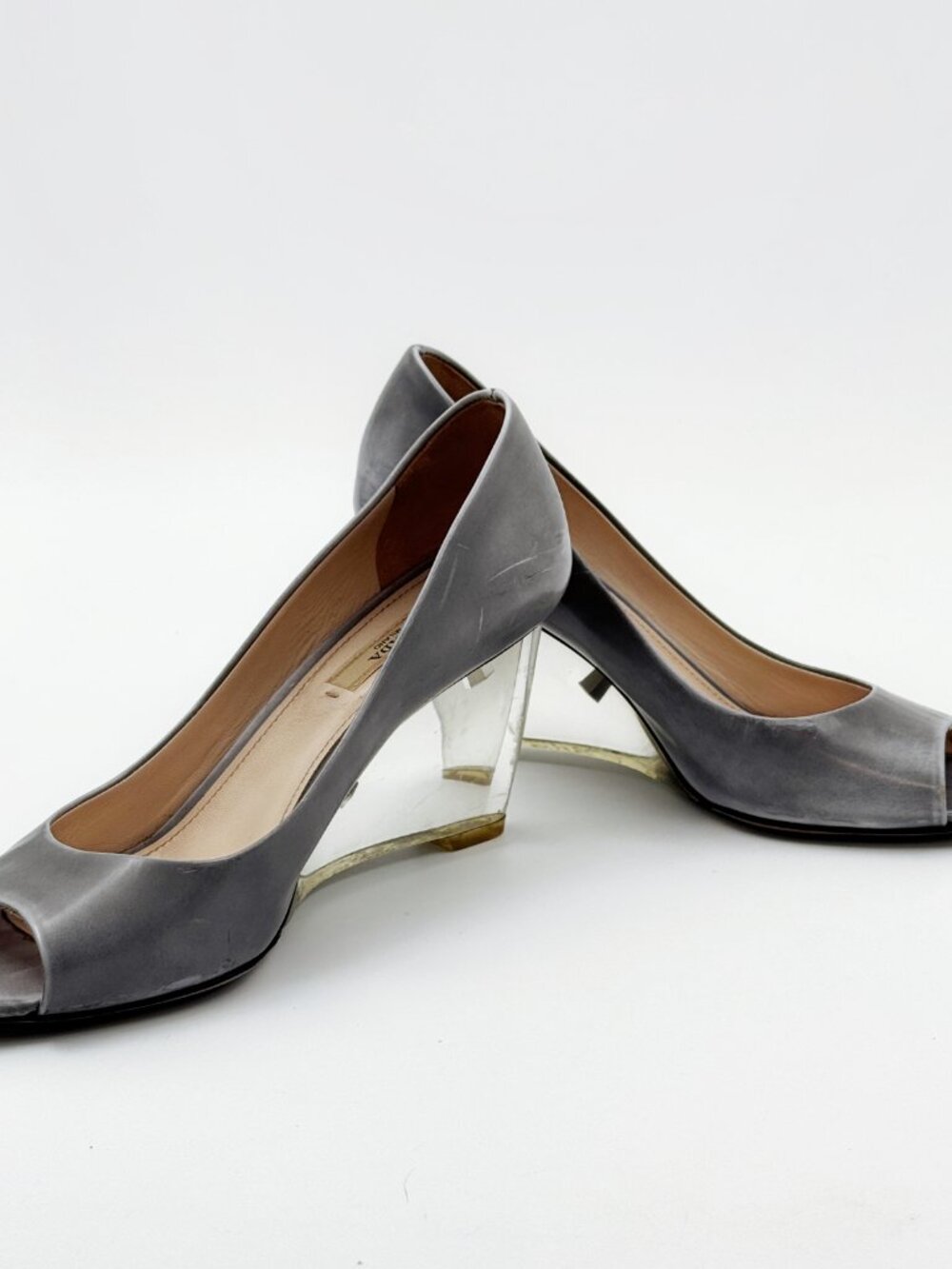 Prada Peep Toe Clear Lucite Wedge Pumps Heels - Picture 4 of 6